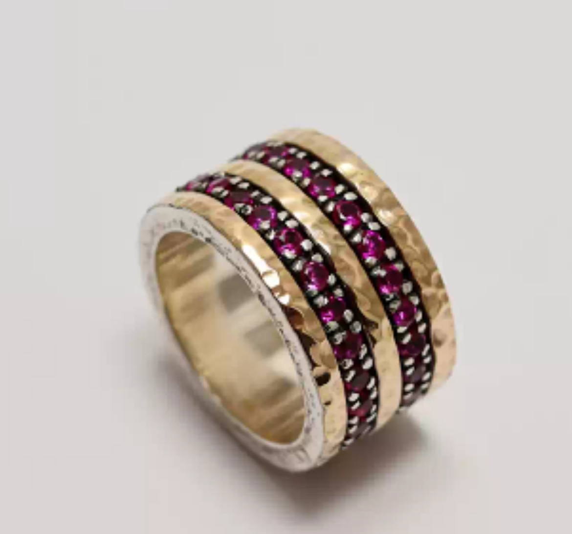 Imagem de Anel em ouro 9k e prata com zirconias Rosa 14mm